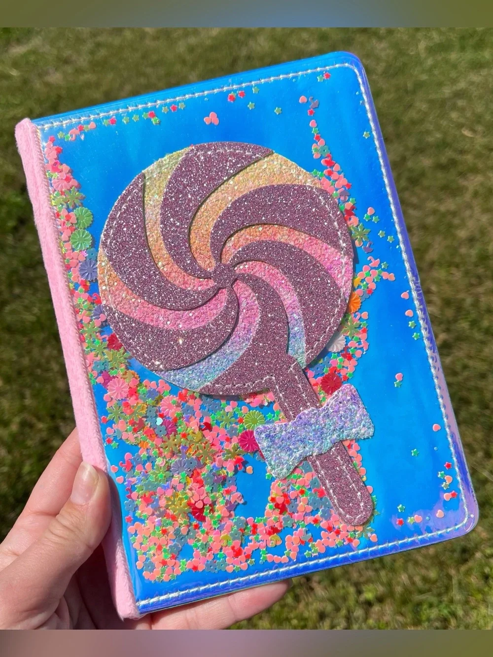 Holographic Kawaii Pink Blue Lollipop with Bow Glitter Notebook